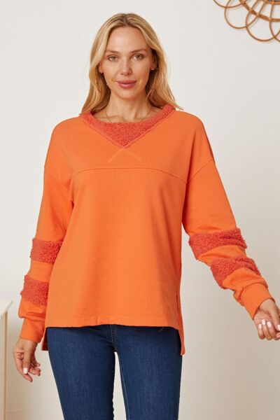 Slit Round Neck Dropped Shoulder Sweatshirt