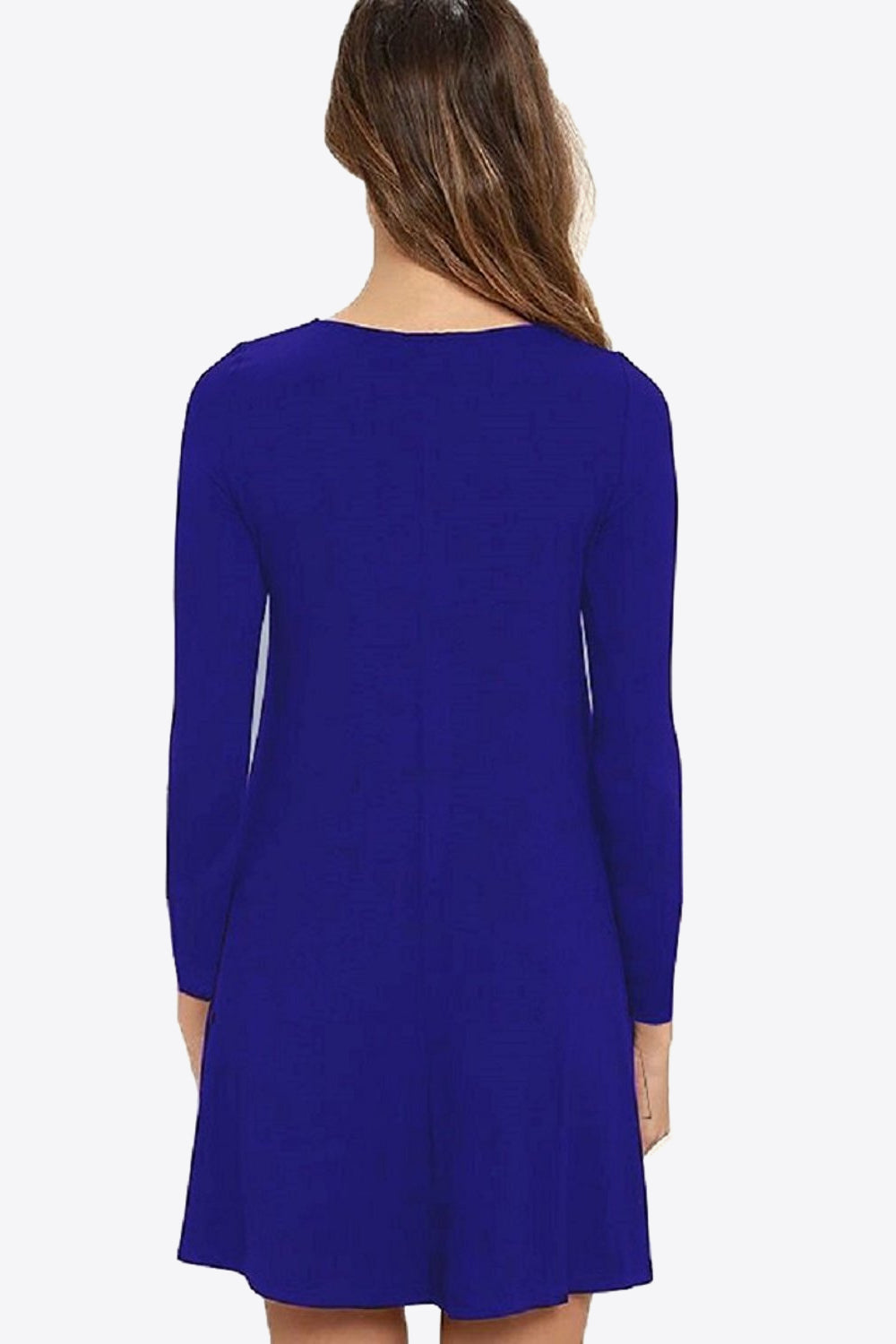 Full Size Long-Sleeve Round Neck Dress with Pockets