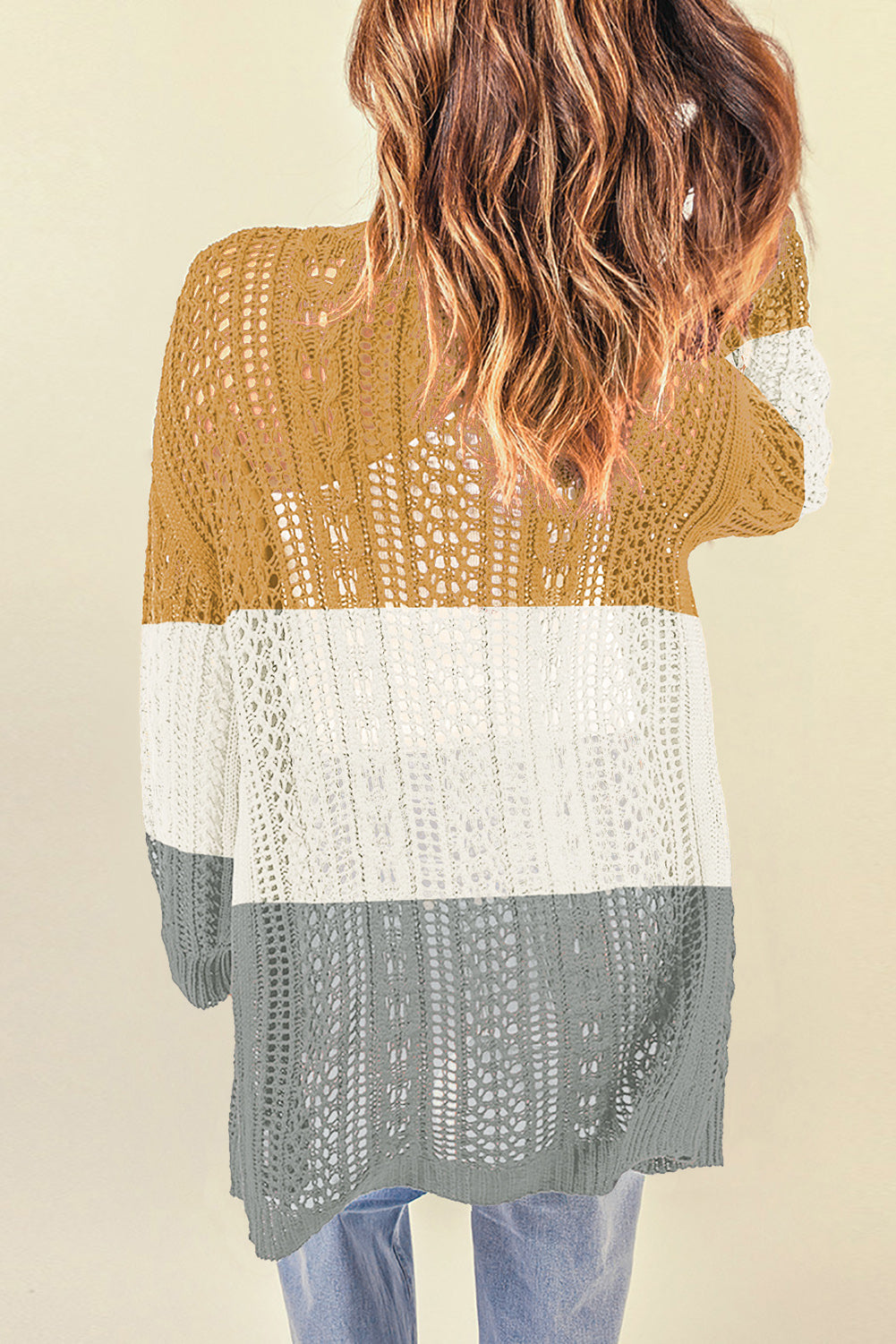 Openwork Ribbed Cuff Longline Cardigan