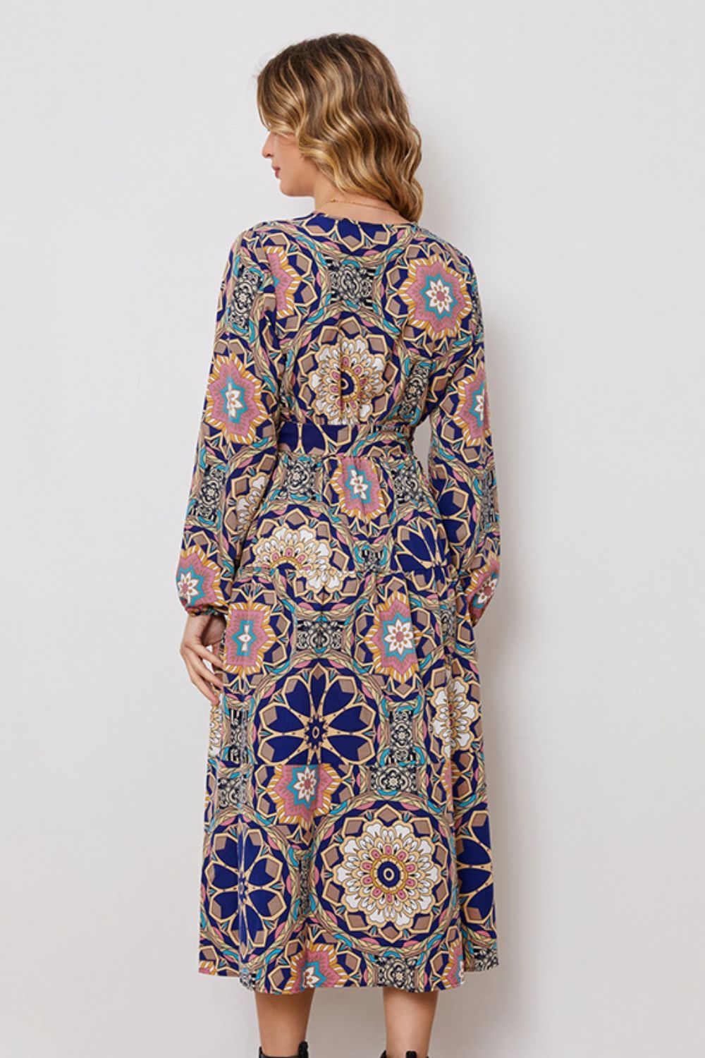 Printed Tie Waist Surplice Neck Dress