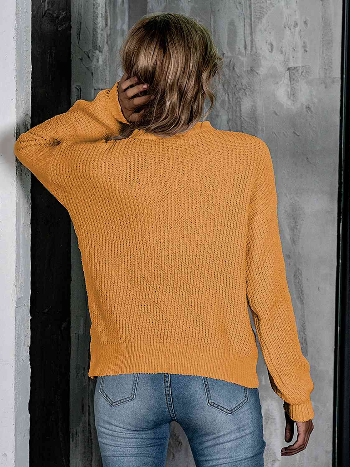 Openwork Mock Neck Long Sleeve Sweater