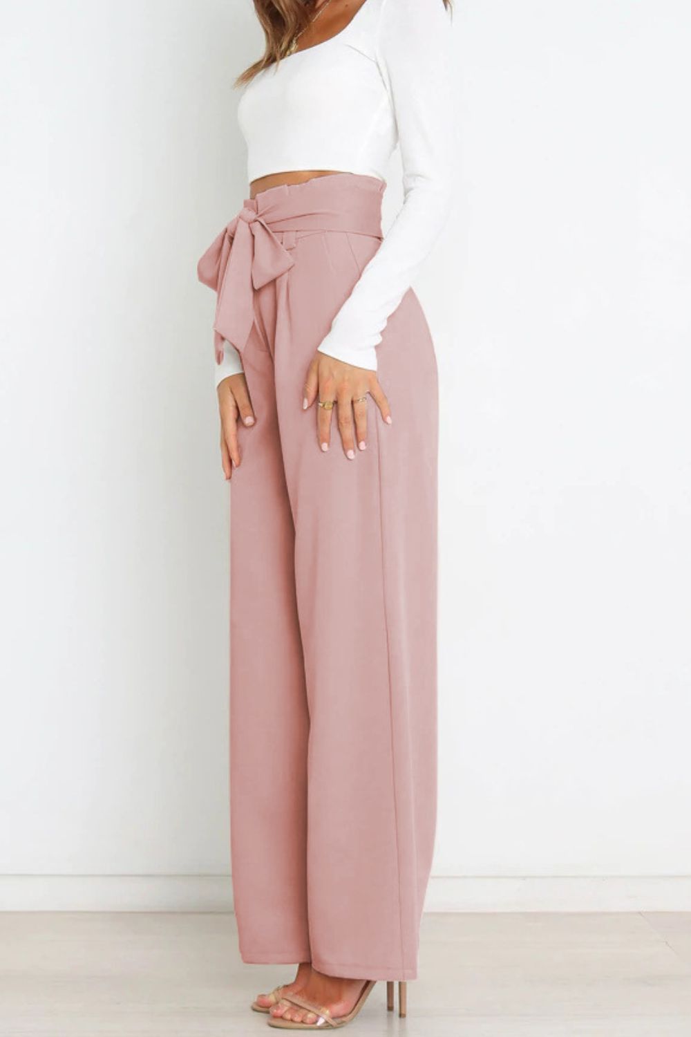 Tie Front Paperbag Wide Leg Pants