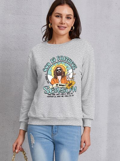 Graphic Round Neck Dropped Shoulder Sweatshirt