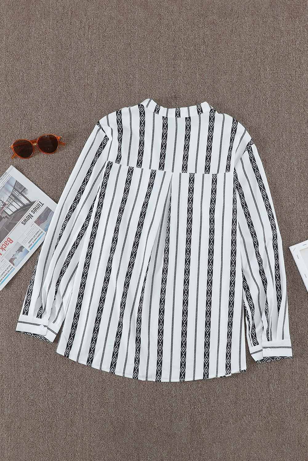 Striped Half-Button Crewneck Top