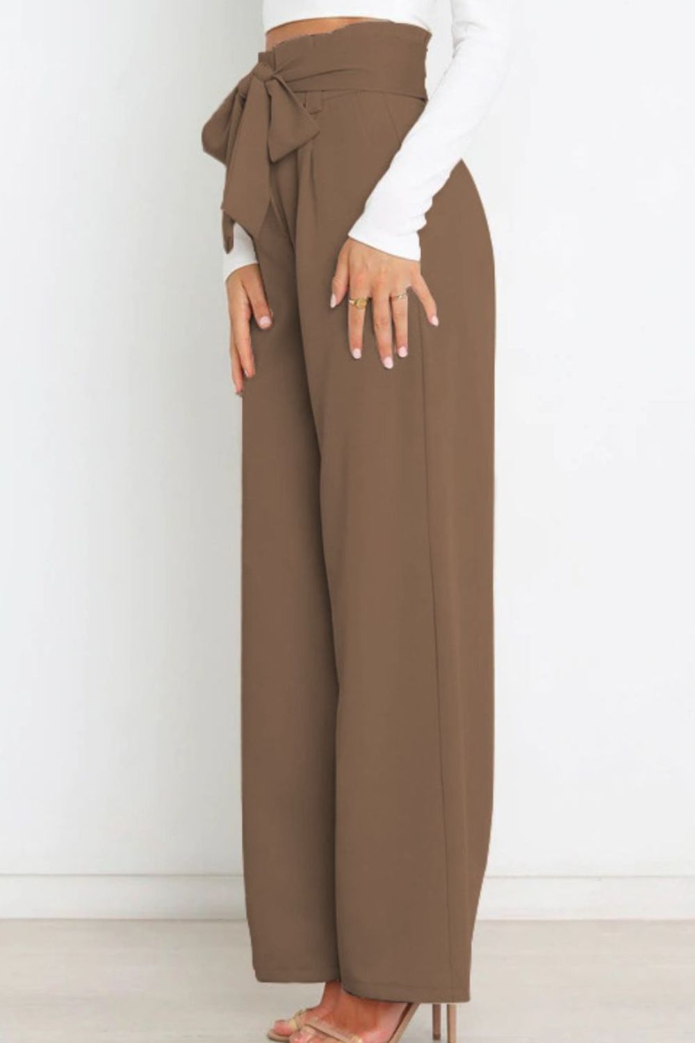 Tie Front Paperbag Wide Leg Pants