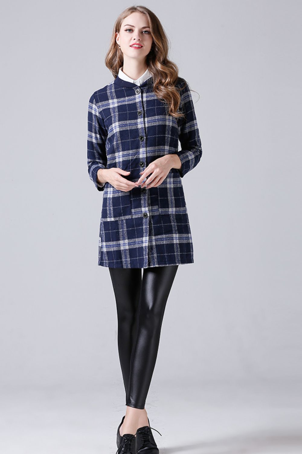 Full Size Plaid Button Down Longline Jacket with Pockets