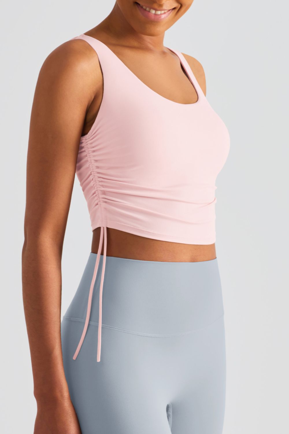 Side Drawstring Scoop Neck Sports Tank