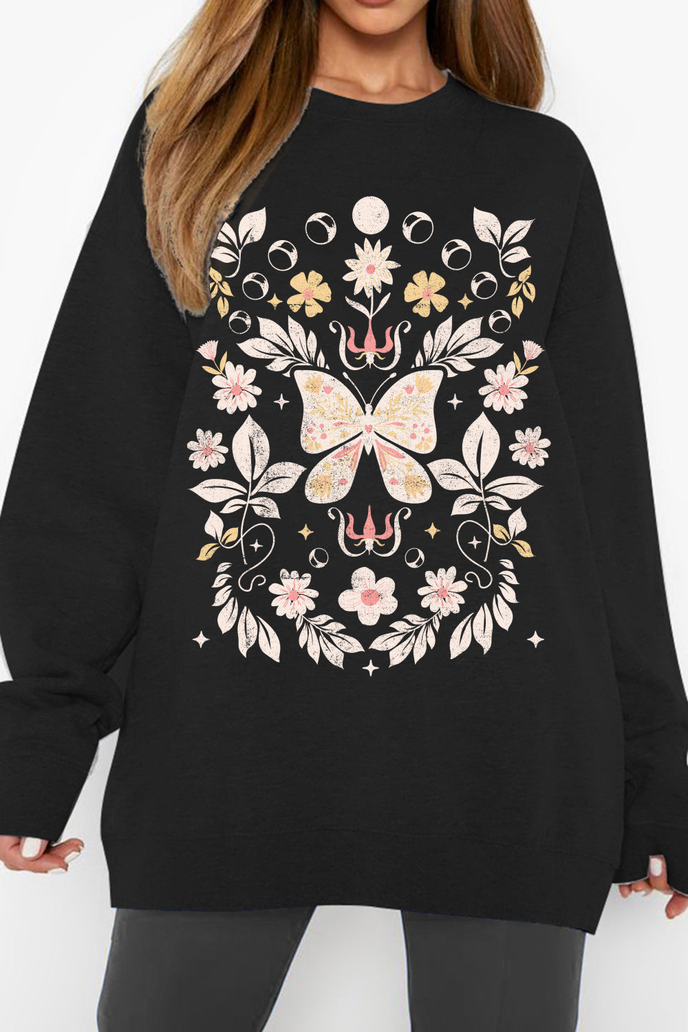 Simply Love Full Size Flower and Butterfly Graphic Sweatshirt