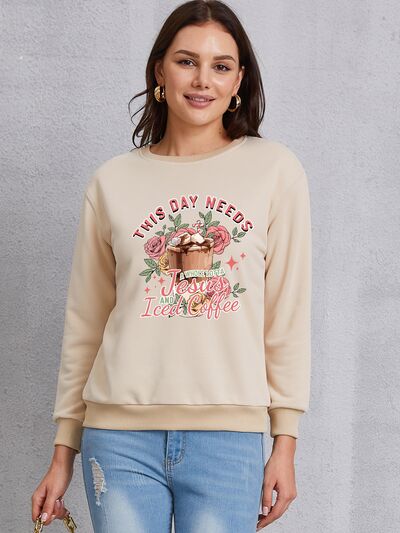 Letter Graphic Round Neck Sweatshirt