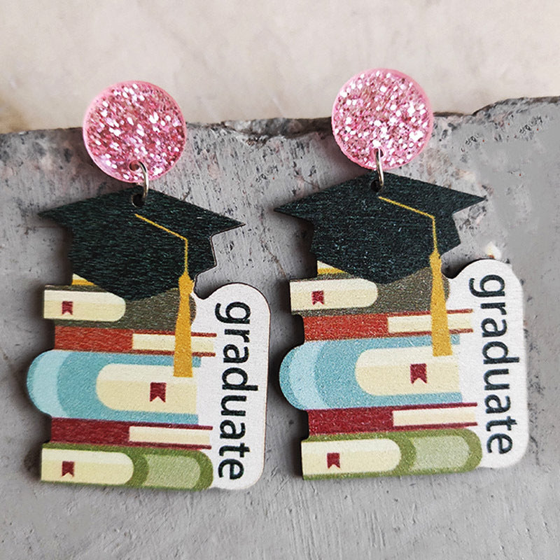 School Theme Wooden Dangle Earrings