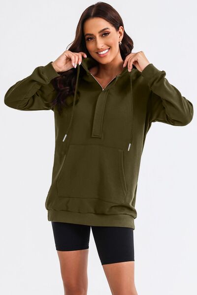 Drawstring Half Zip Hooded Dress