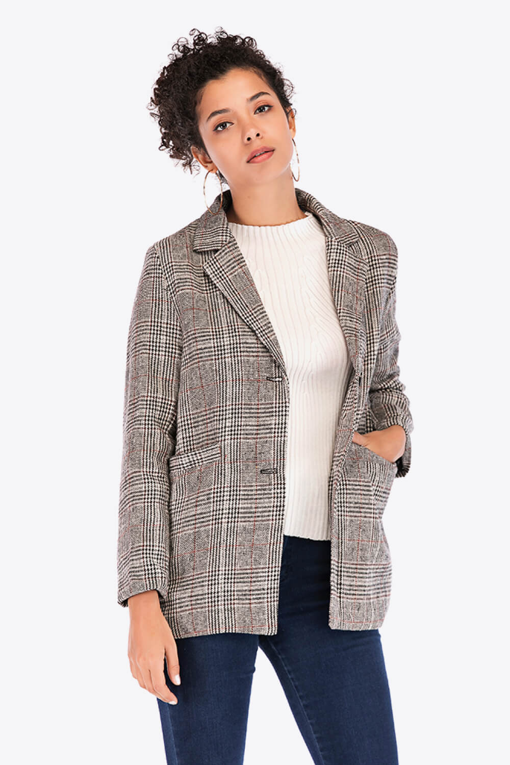 Plaid Two-Button Blazer