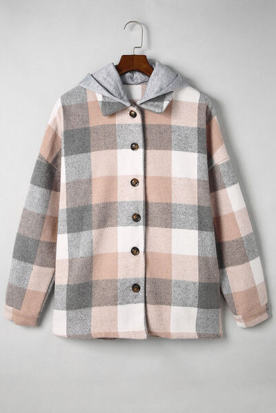 Button Up Plaid Hooded Jacket