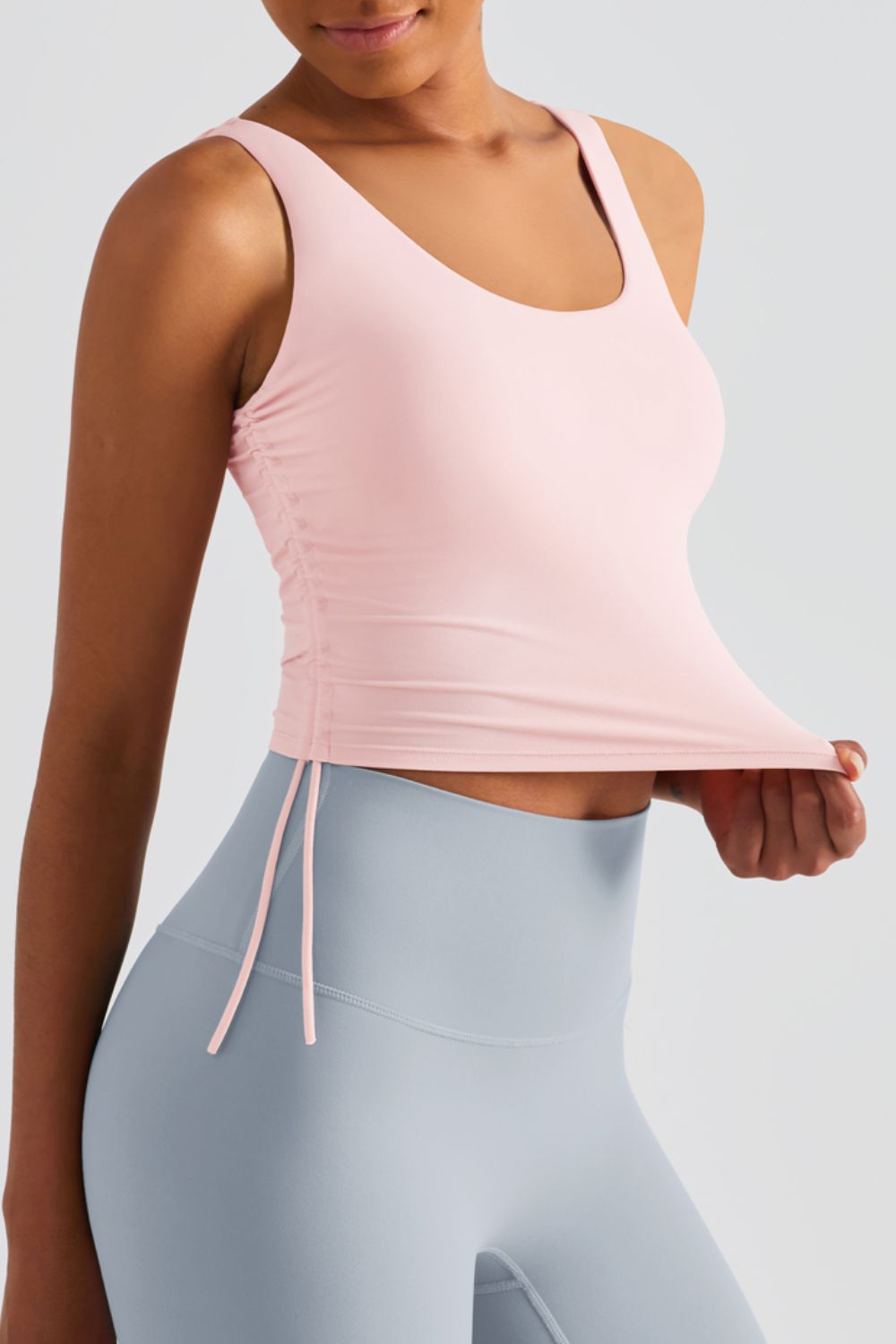 Side Drawstring Scoop Neck Sports Tank