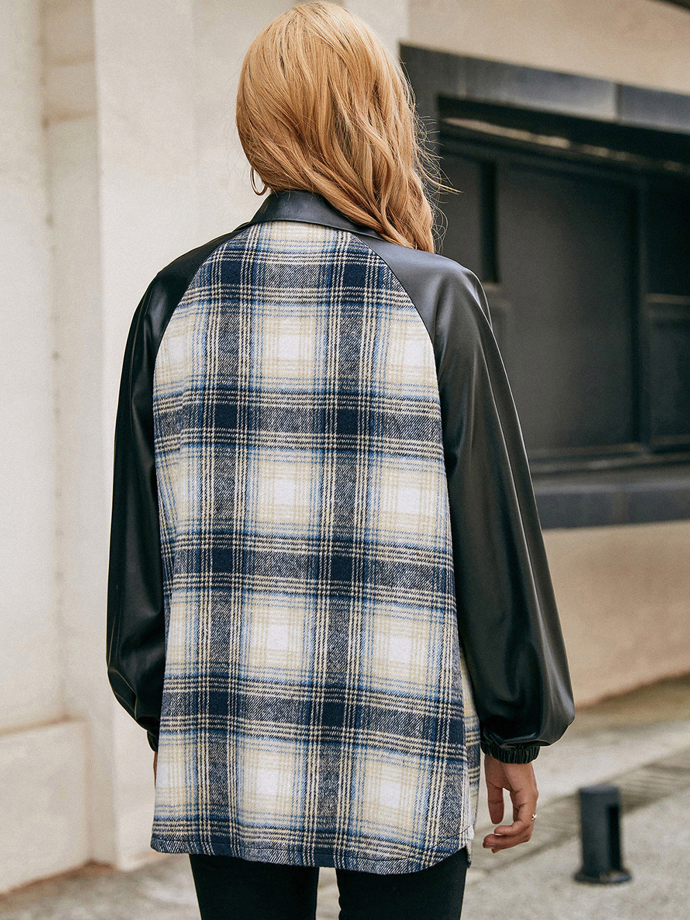 Plaid Button Down Raglan Sleeve Jacket