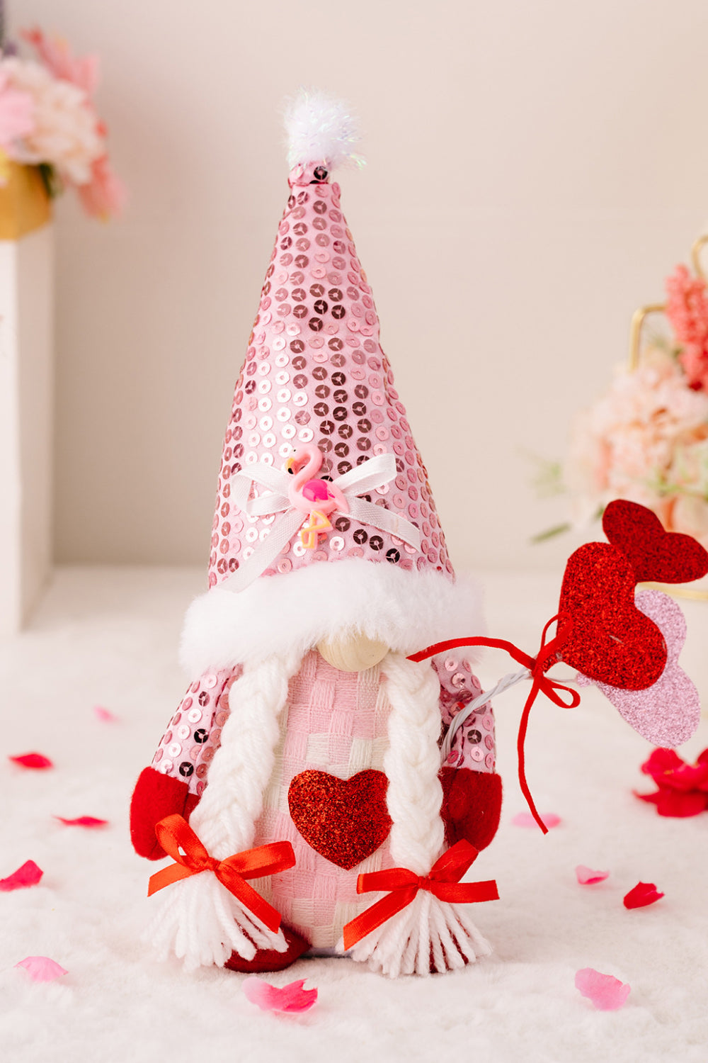 Valentine's Day Sequined Heart Pointed Hat Faceless Gnome