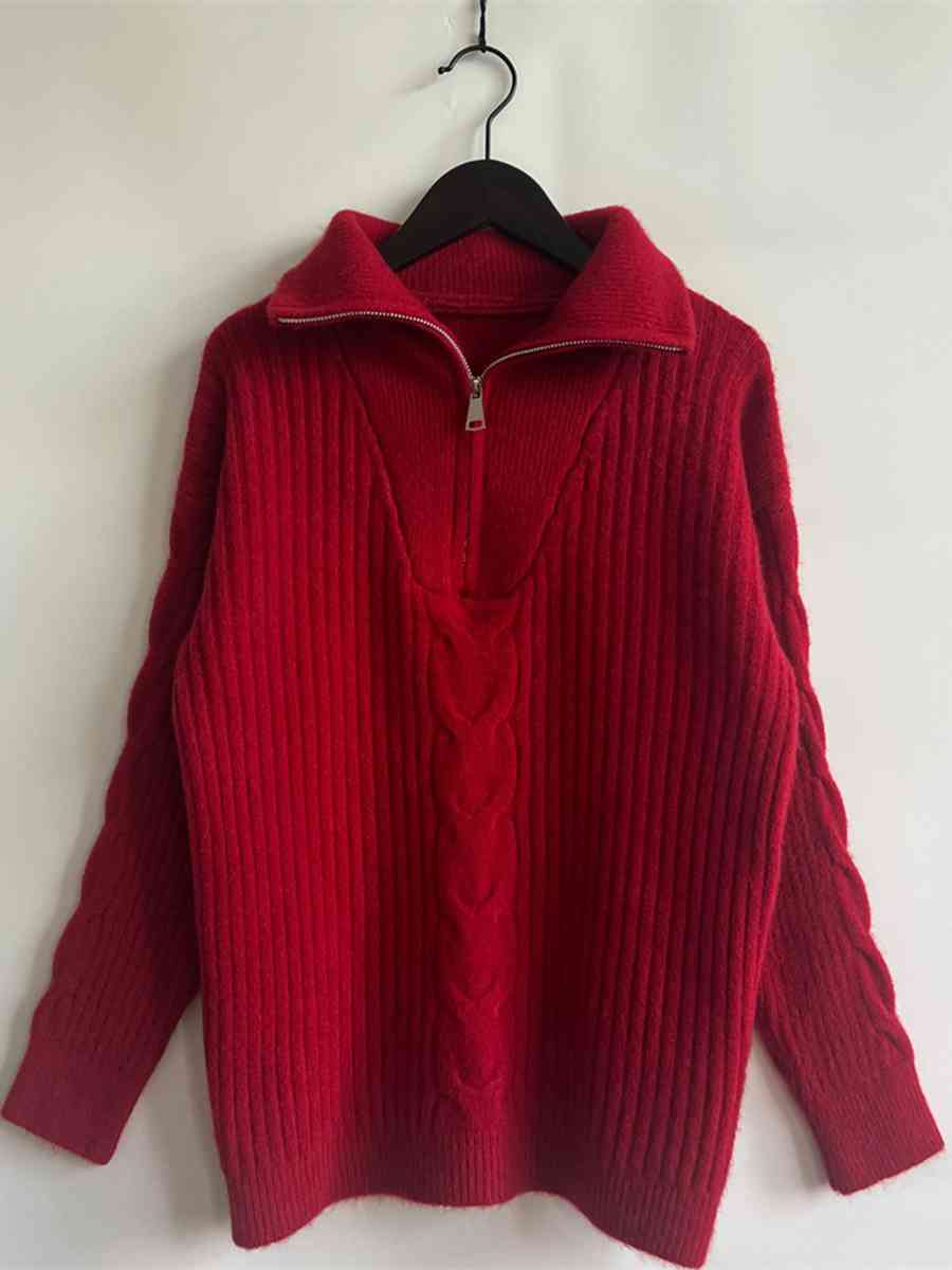 Ribbed Half Zip Long Sleeve Sweater