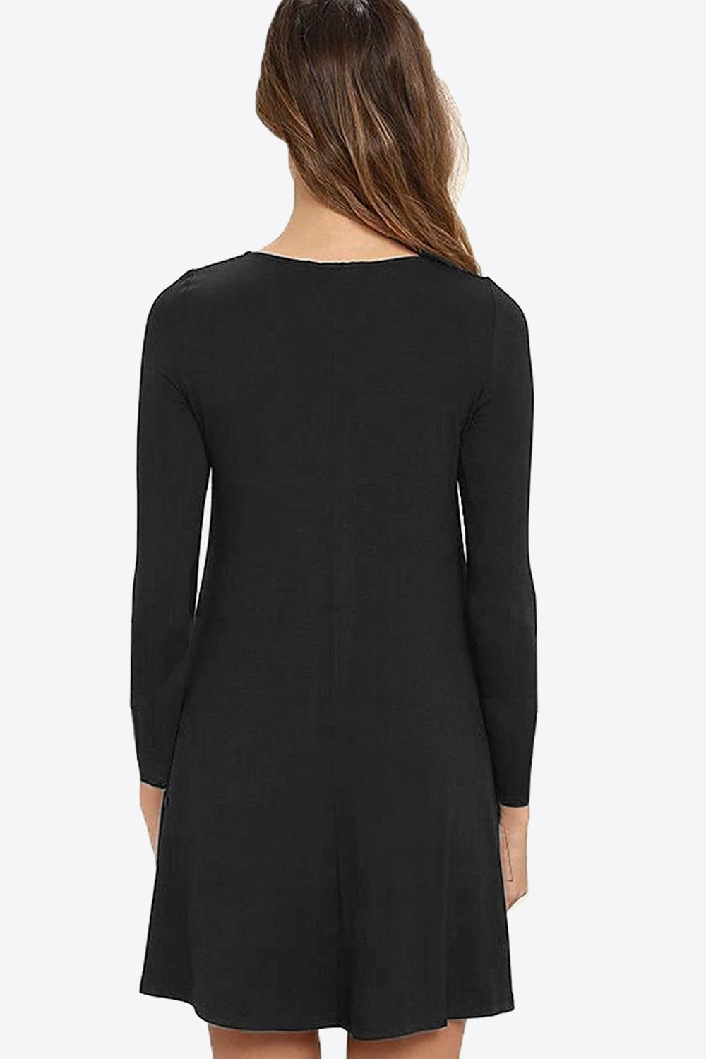 Full Size Long-Sleeve Round Neck Dress with Pockets