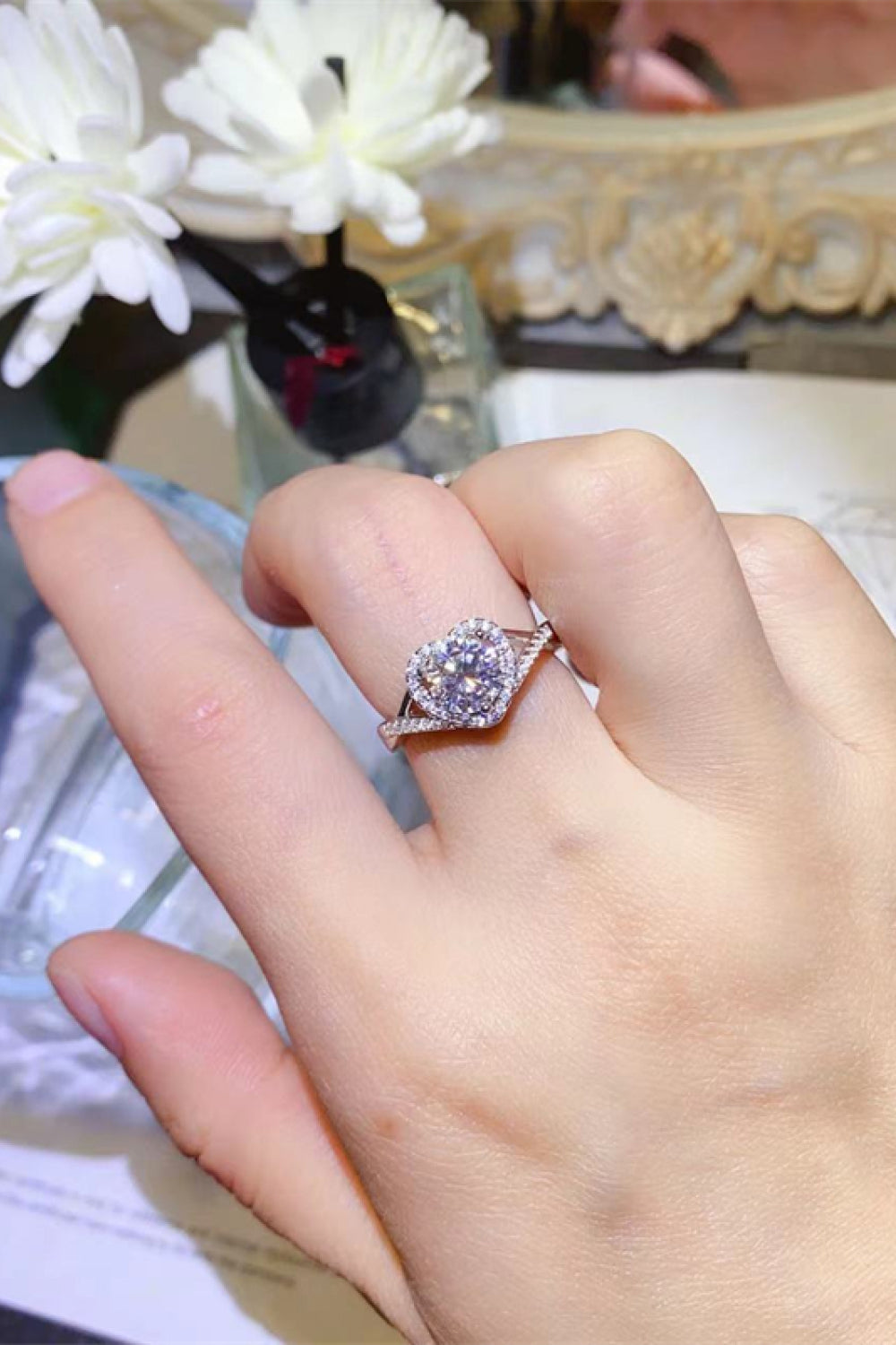 1 Carat Moissanite 925 Sterling Silver Heart Ring