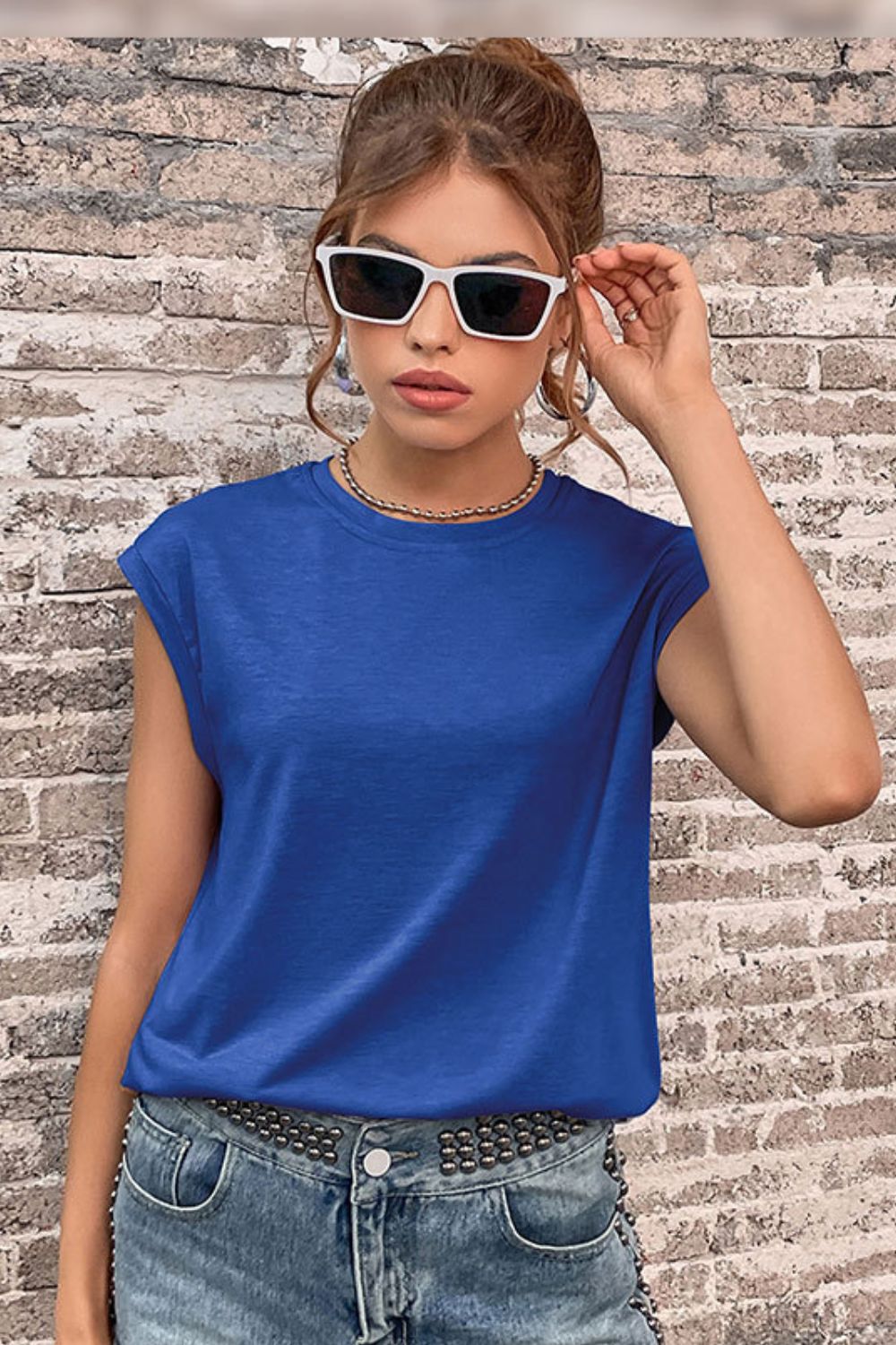 Round Neck Cap Sleeve Top