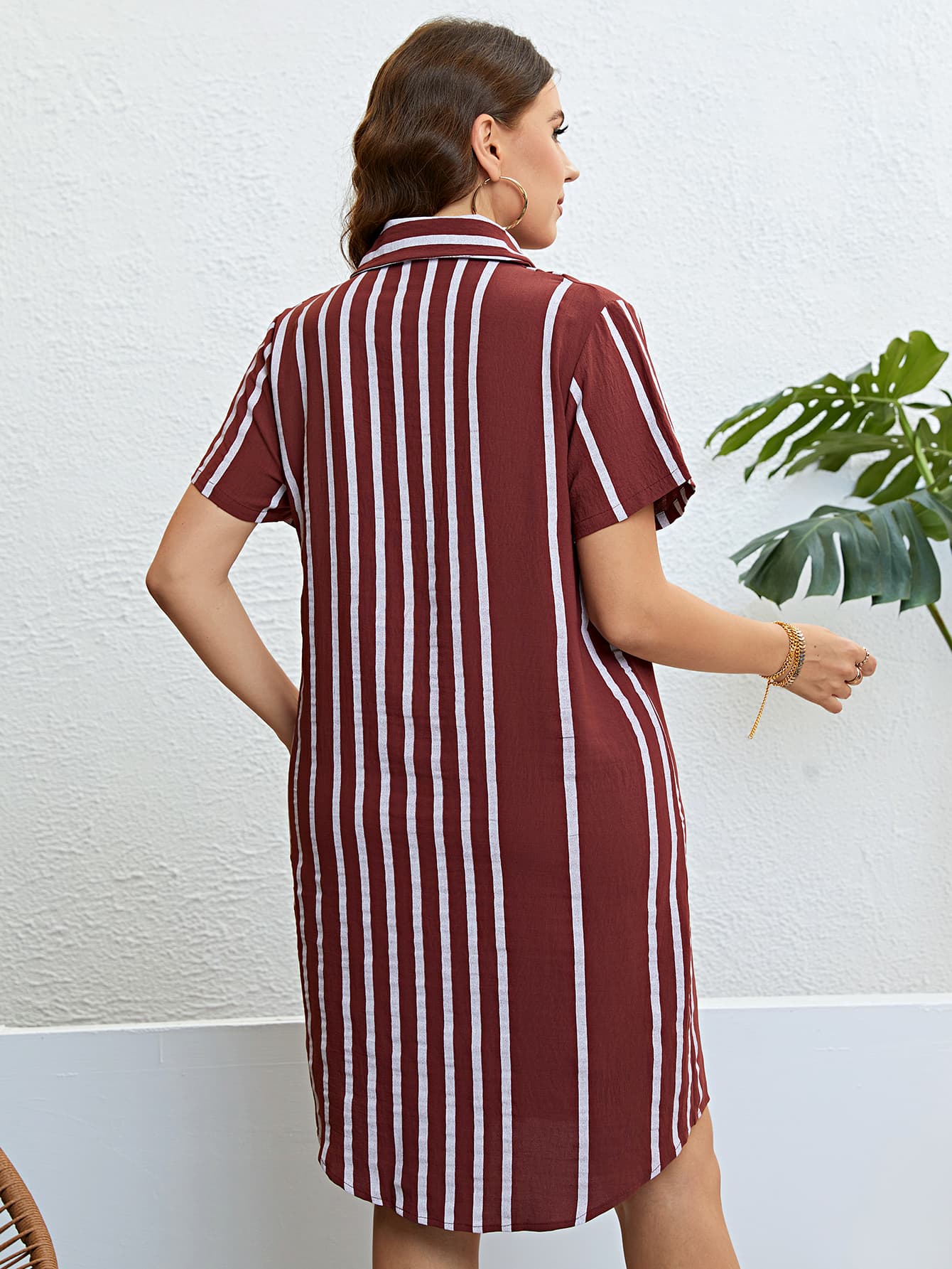 Plus Size Striped Short Sleeve Shirt Dress