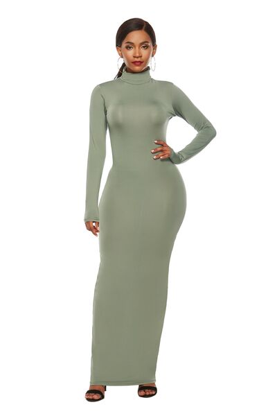 Mock Neck Long Sleeve Maxi Slim Dress