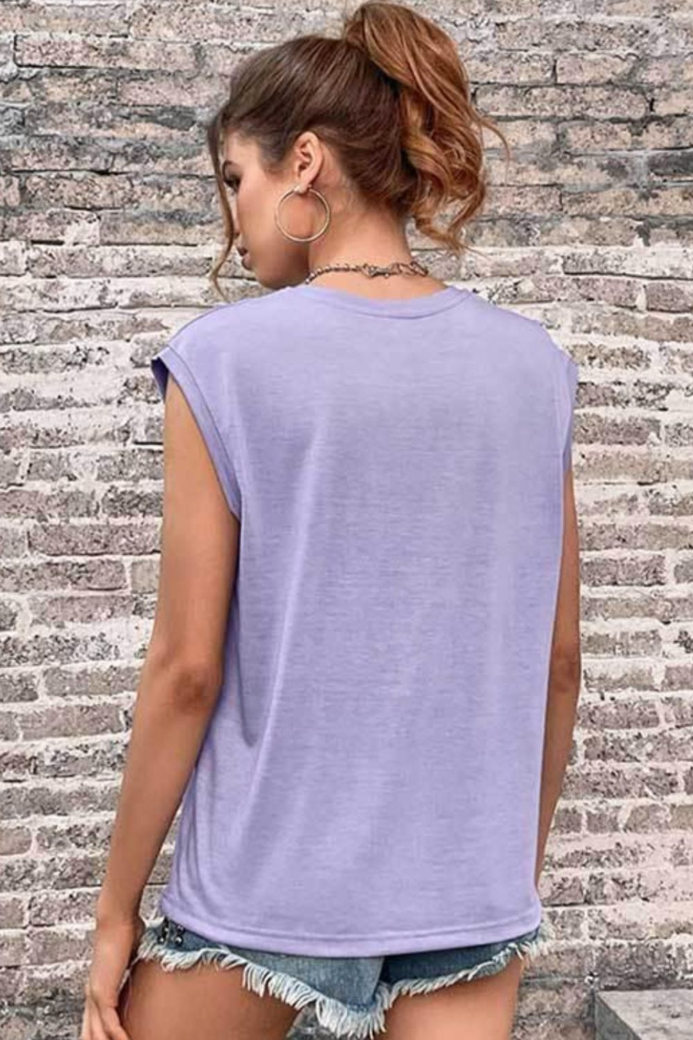 Round Neck Cap Sleeve Top