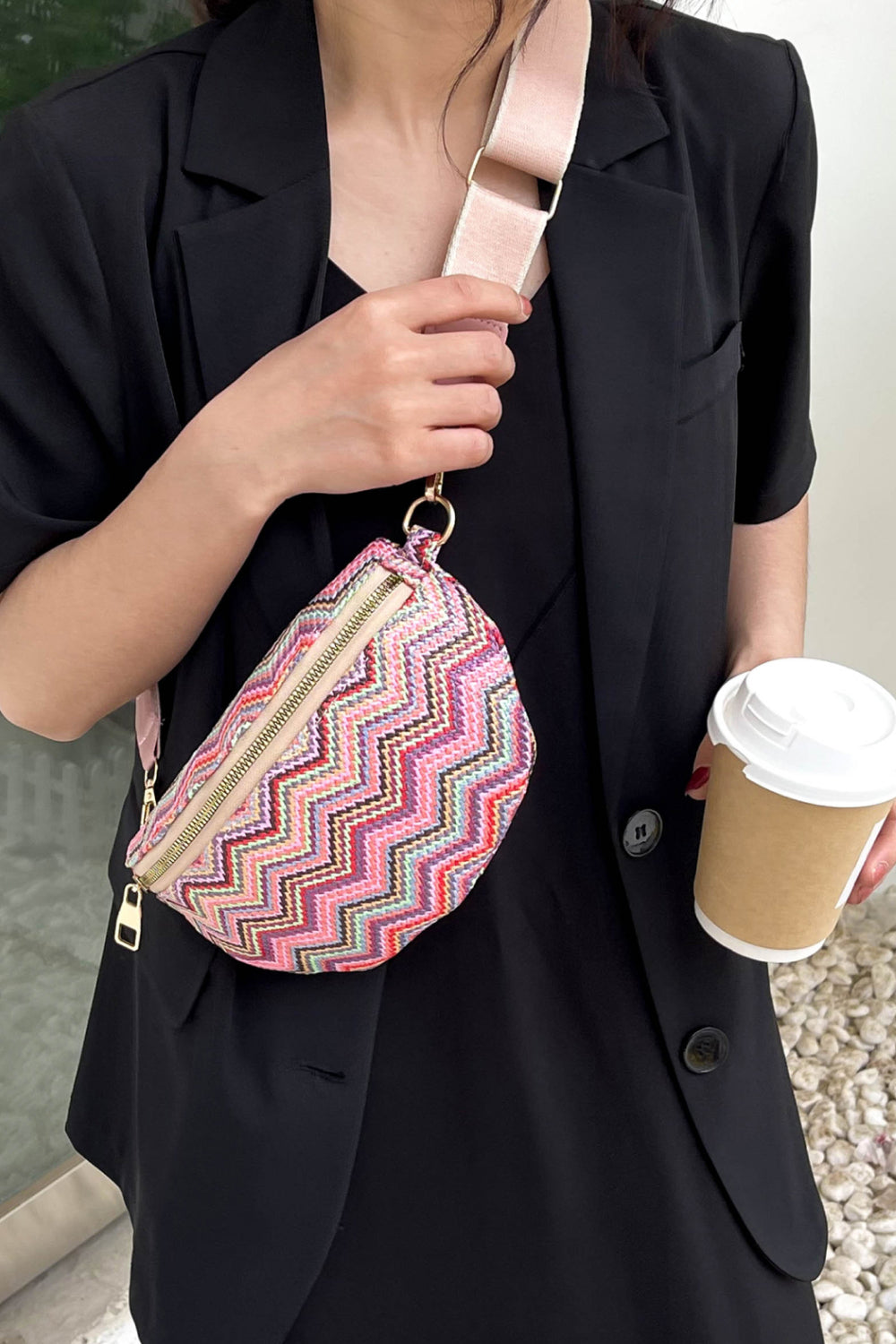 Chevron Straw Sling Bag