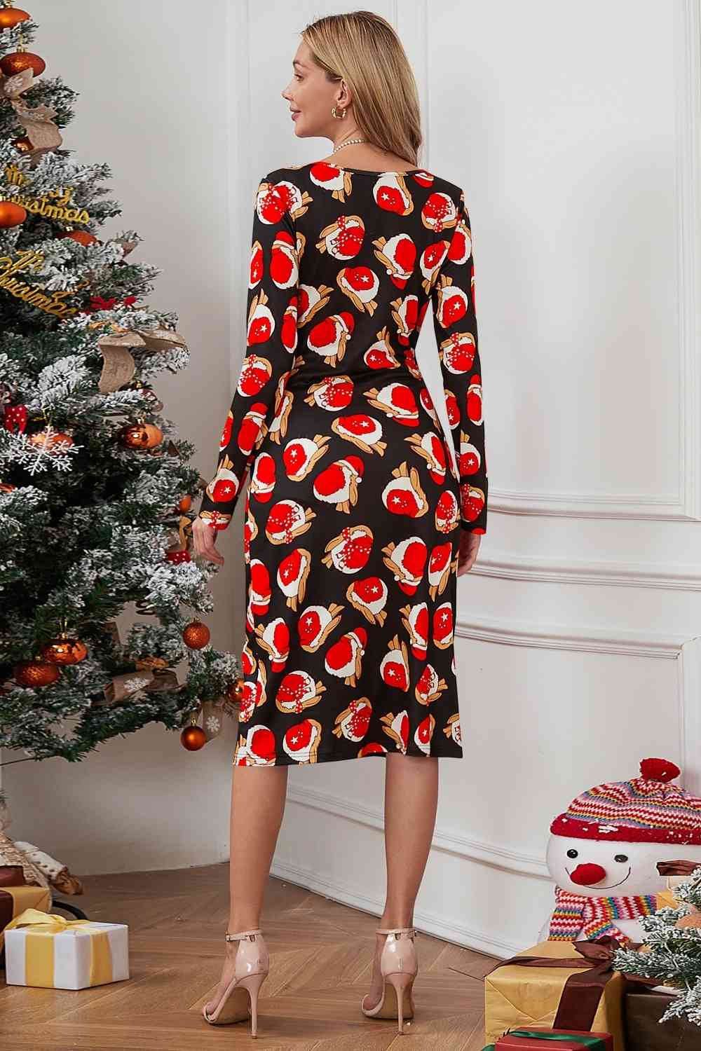 Christmas Element Print Long Sleeve Dress