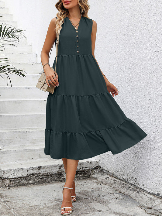 V-Neck Sleeveless Tiered Dress