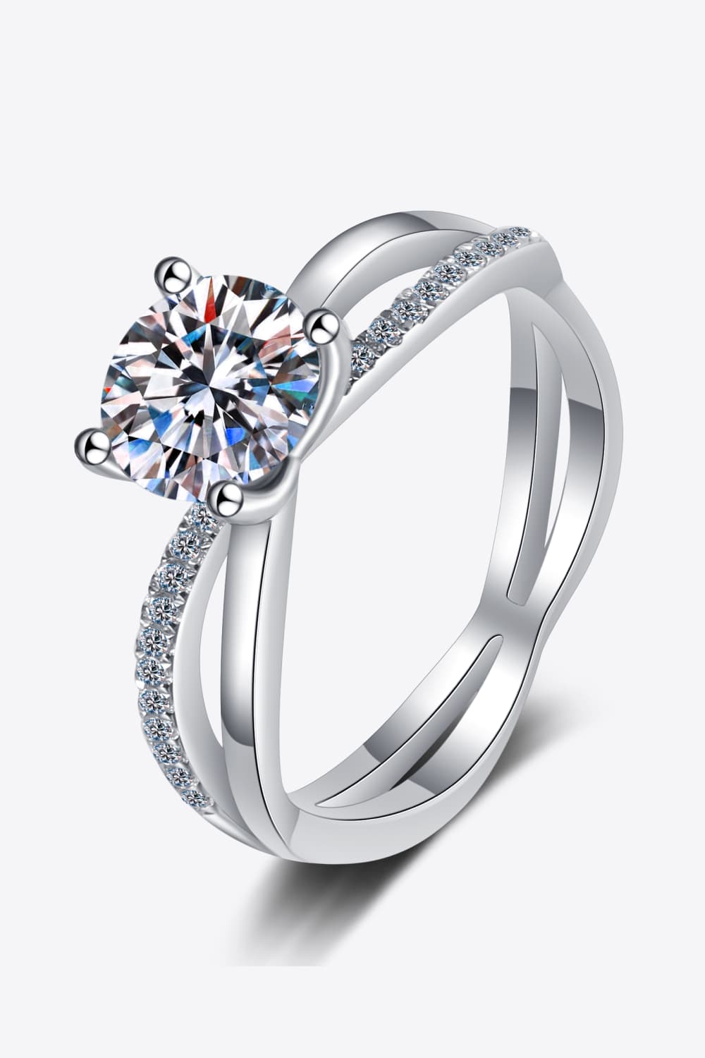 1 Carat Moissanite Crisscross Split Shank Ring