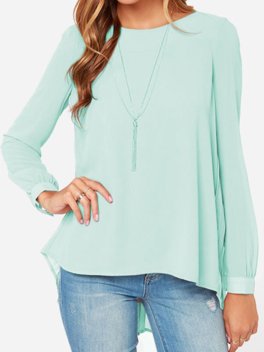 Full Size Round Neck Back Pleated Blouse