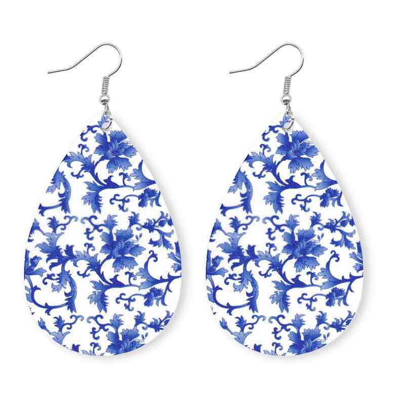 Printed PU Teardrop Earrings