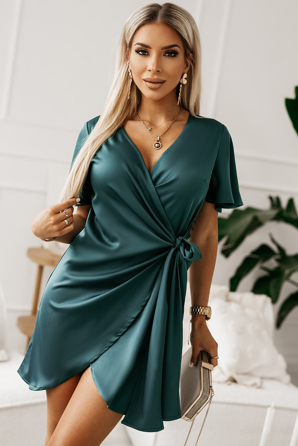 Tied Flutter Sleeve Dress