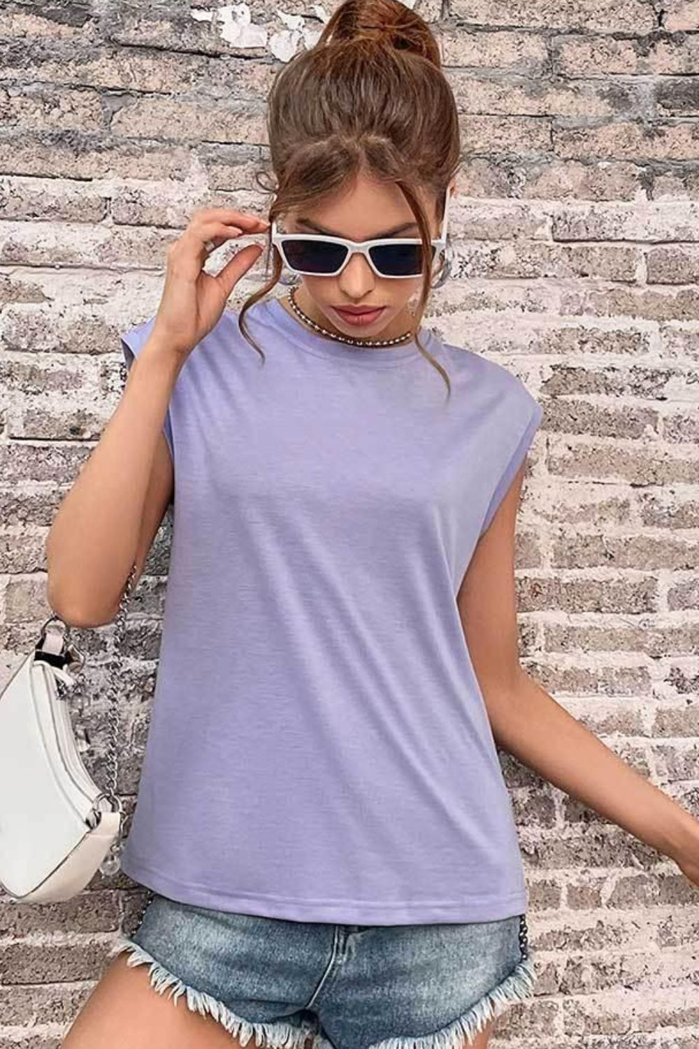 Round Neck Cap Sleeve Top