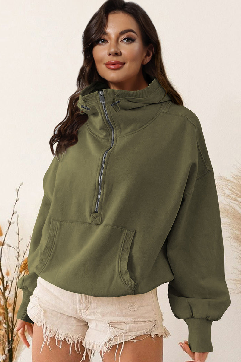 Zip-Up Dropped Shoulder Hoodie