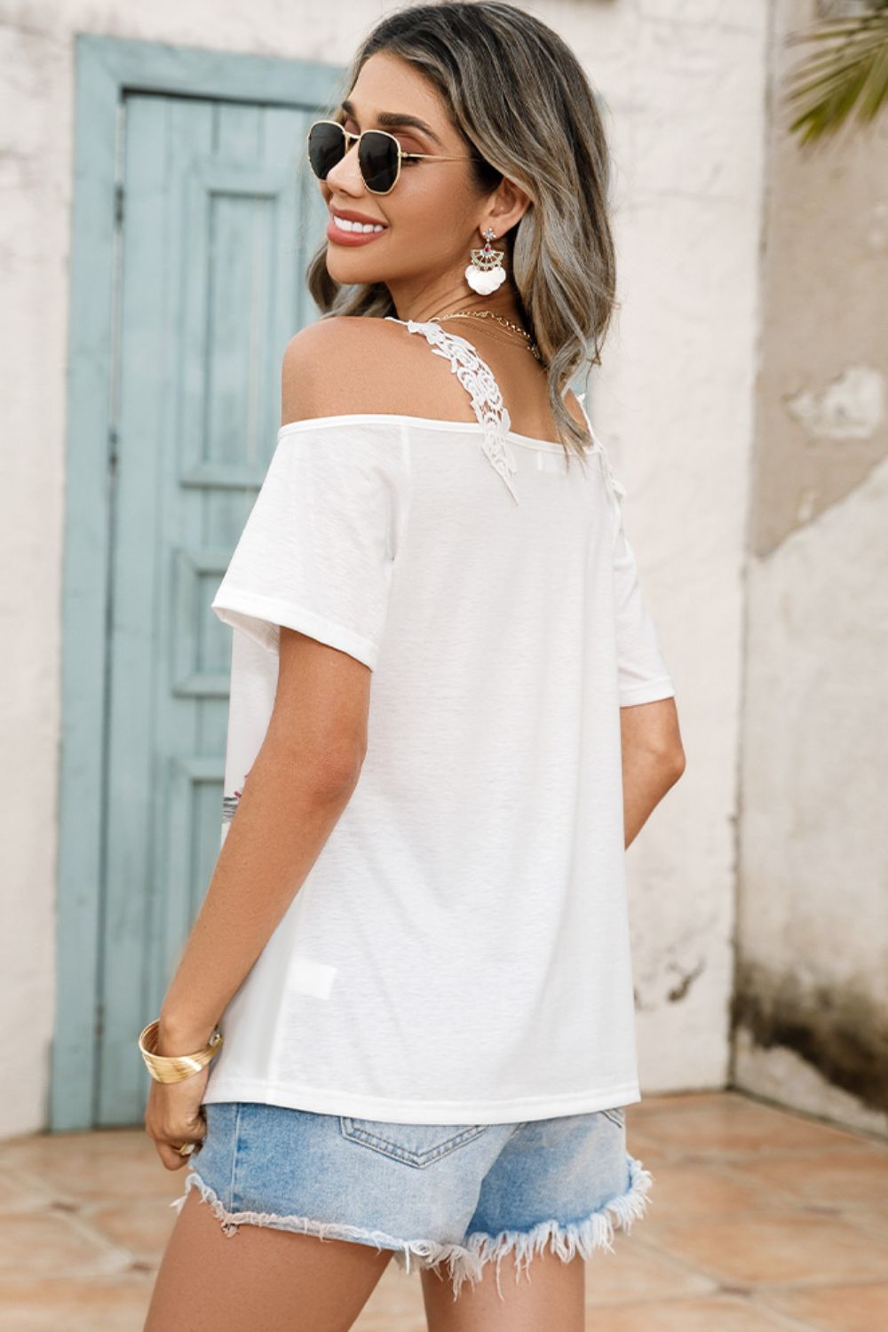 Floral Graphic Cold-Shoulder Top