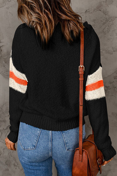 Contrast Round Neck Dropped Shoulder Sweater