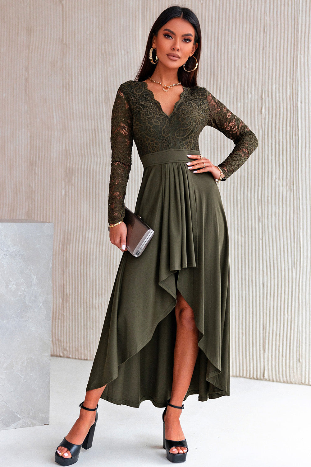 Lace High-Low V-Neck Dress