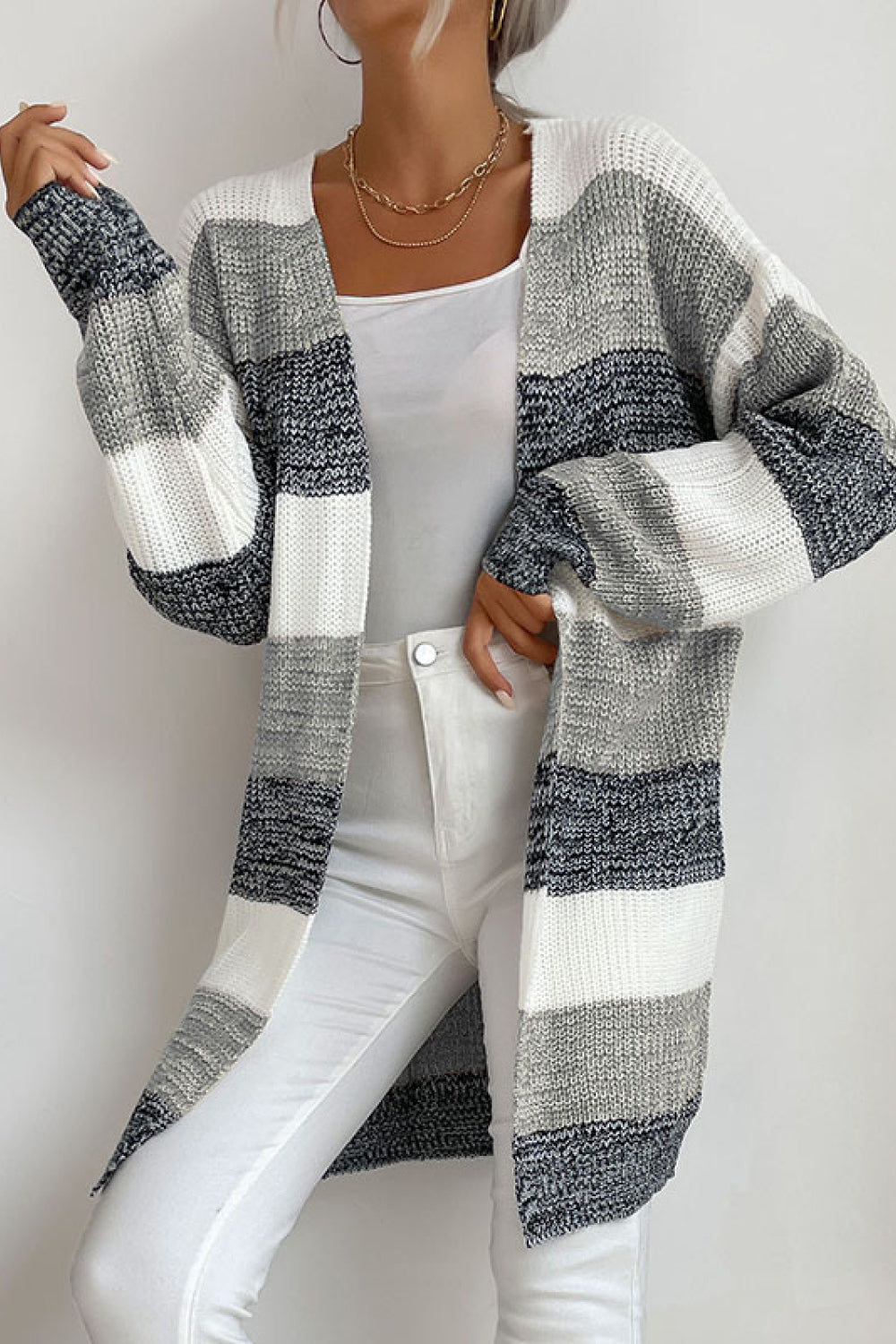 Striped Long Sleeve Duster Cardigan