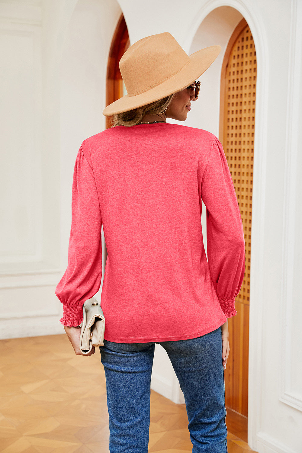 Contrast V-Neck Long Sleeve Top