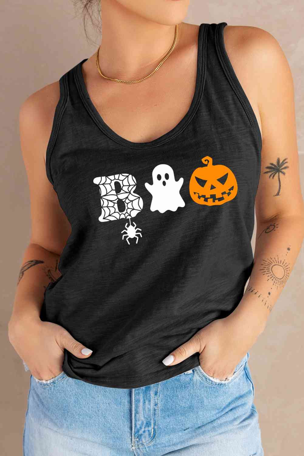 Round Neck BOO Graphic Tank Top