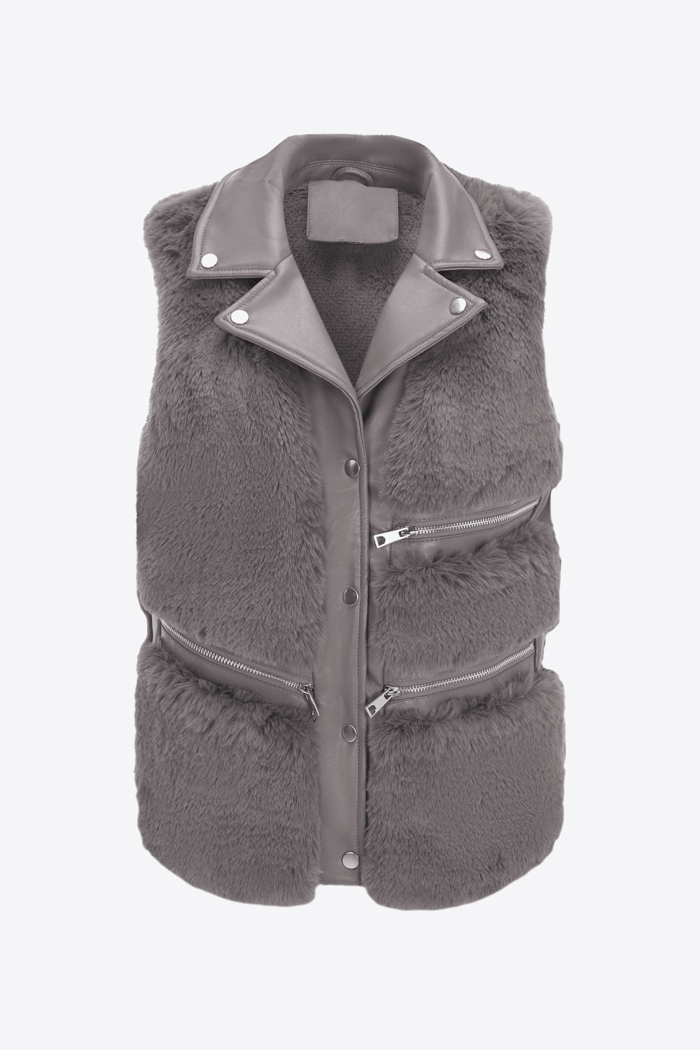 Snap-Front Zip Detail Teddy Vest