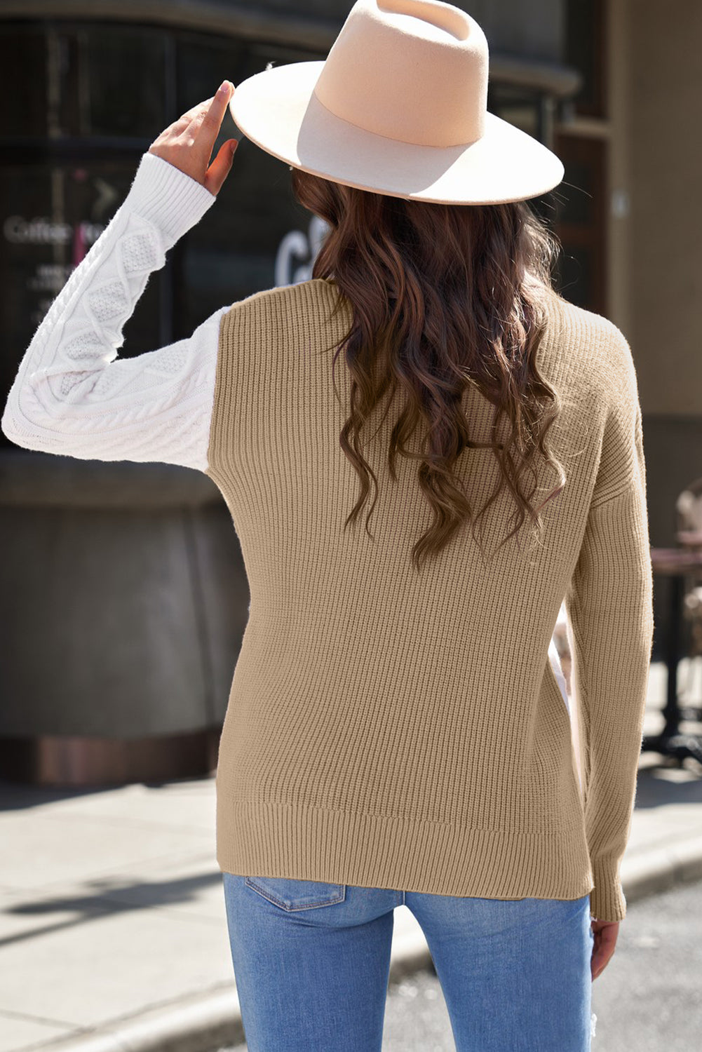 Color Block Drop Shoulder Turtleneck Pullover Sweater