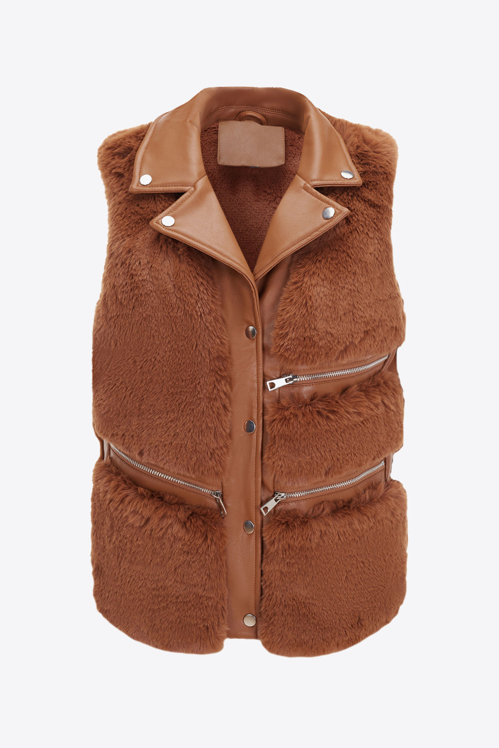 Snap-Front Zip Detail Teddy Vest