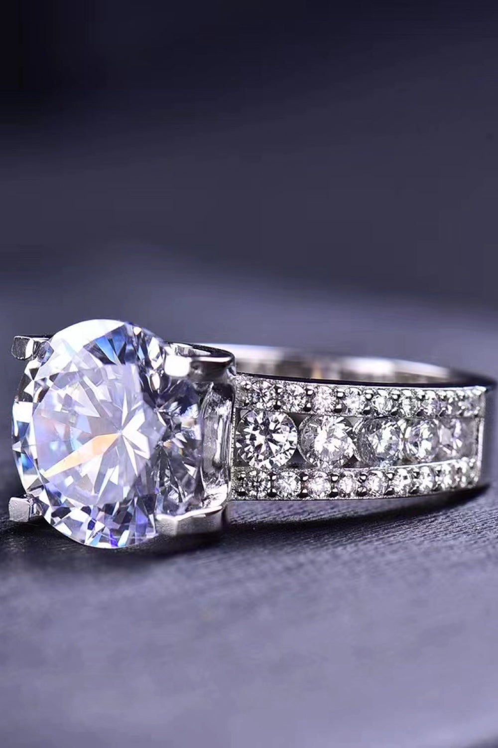 18K Platinum-Plated Moissanite Side Stone Ring