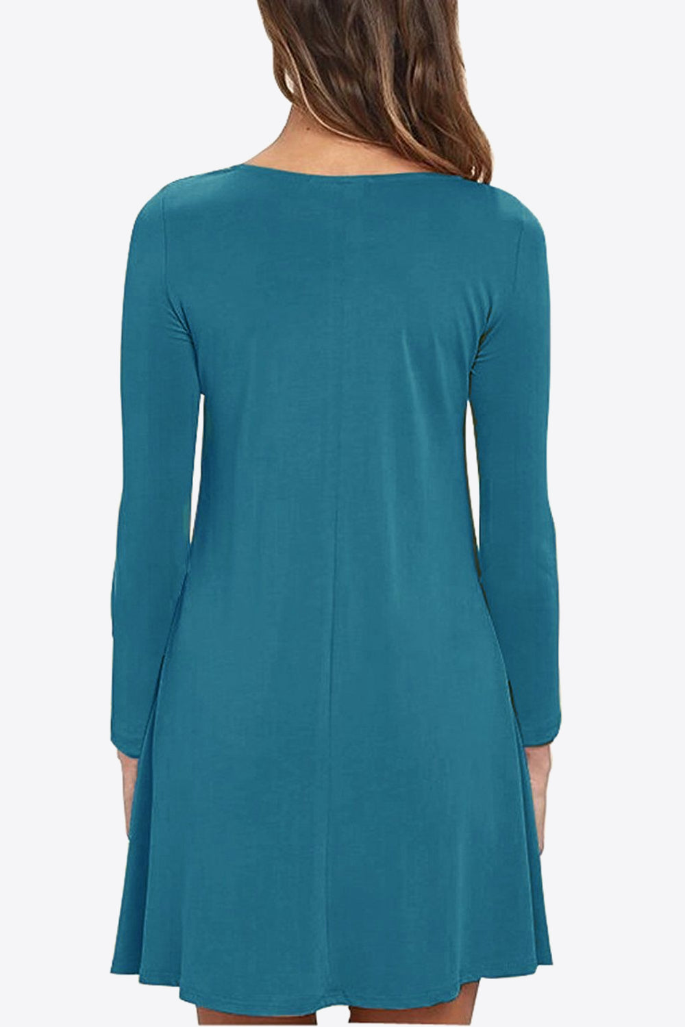 Full Size Long-Sleeve Round Neck Dress with Pockets