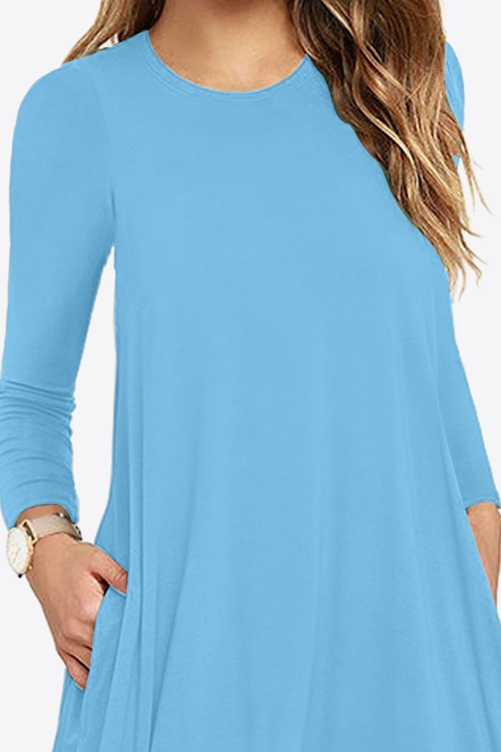 Full Size Long-Sleeve Round Neck Dress with Pockets