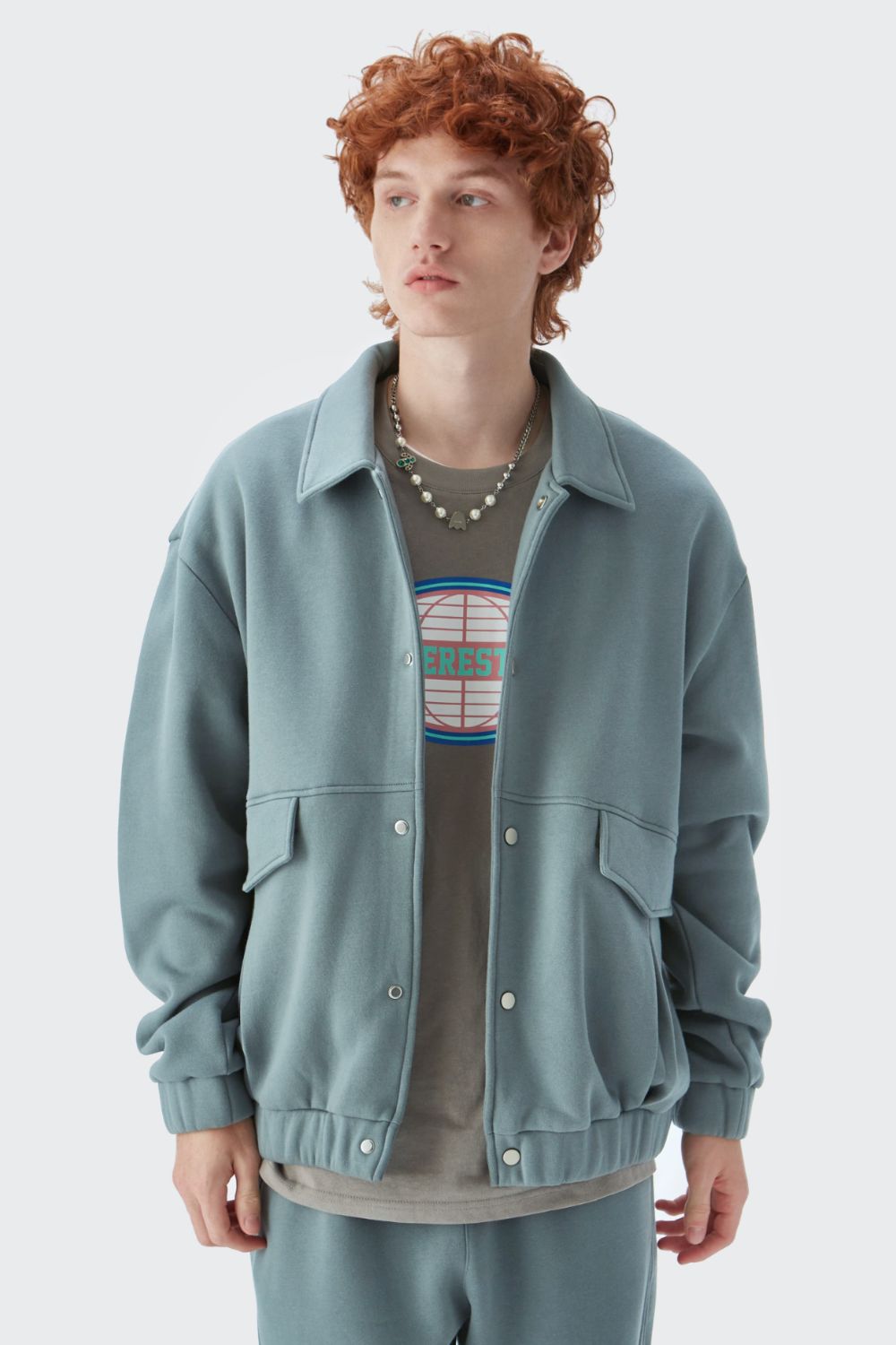 Snap Front Drop Shoulder Collared Jacket