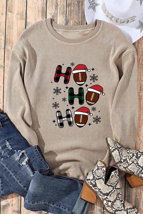 HO HO HO Graphic Ribbed Sweatshirt